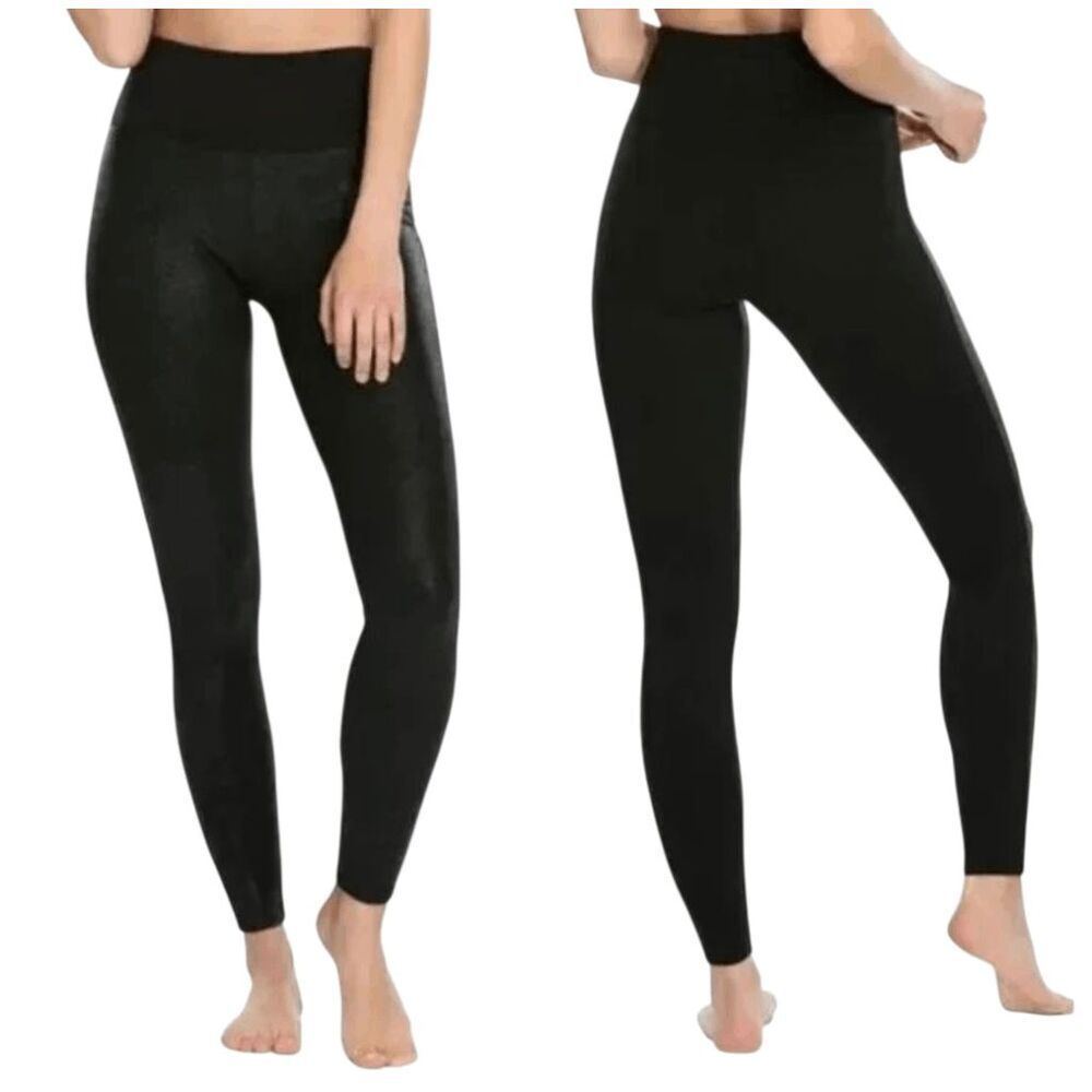 SPANX Assets Red Hot Label Faux Leather Panel Shaping Leggings Size XL